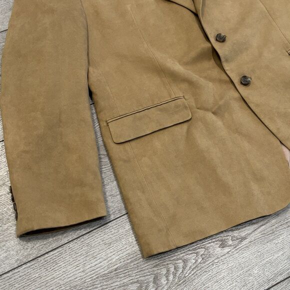 Chaps Ralph Lauren Mens Blazer Tan Faux Suede 2 Button Jacket Sport Coat 46R - Picture 2 of 6